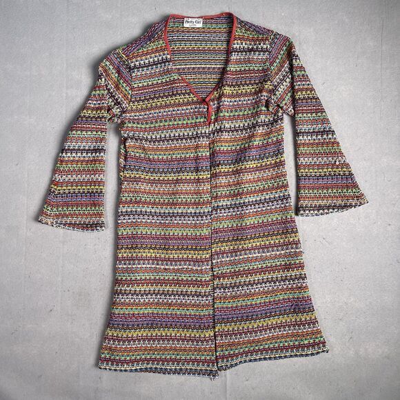 Tops - VTG Pretty Girl USA Handmade Feel Loose Knit Crochet Cover‎ Up Cardigan XL Boho